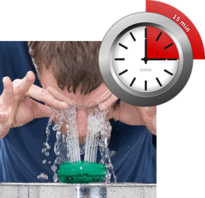 Use eyewash to flush exposed area for 15 minutes.